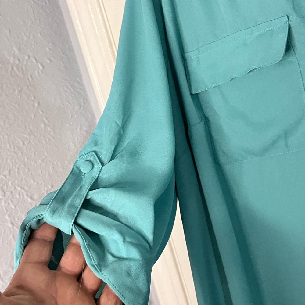 Torrid Teal Harper Notch-Neck Tunic Blouse torrid size 2 or 18-20 - Picture 4 of 6